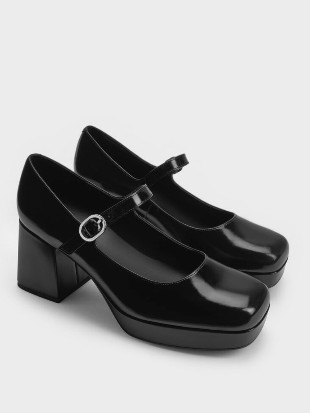 Charles & Keith Black Patent Square-Toe Mary Jane Flats